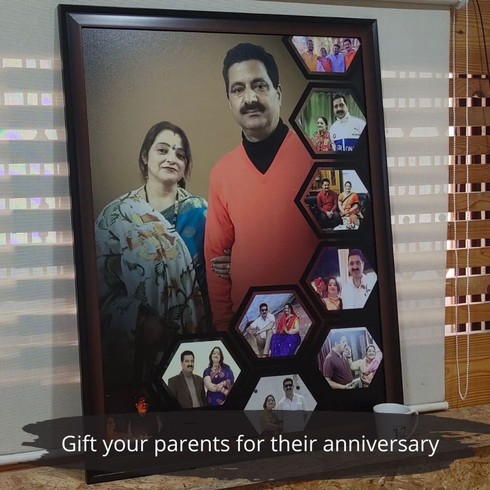 Celebrating parents 2th wedding anniversary with wall photo collage